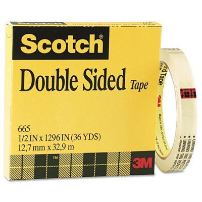 Scotch 665 Permanent Double Sided Tape Clear 1/2" x 36yds 