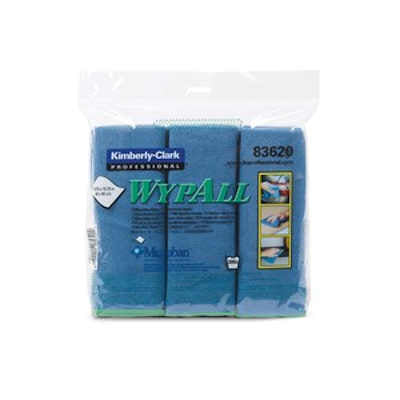 Wypall 83620 Microfiber Cloths with MicroBan - 15.75" x 15.75" -  Blue - Sold as a case
