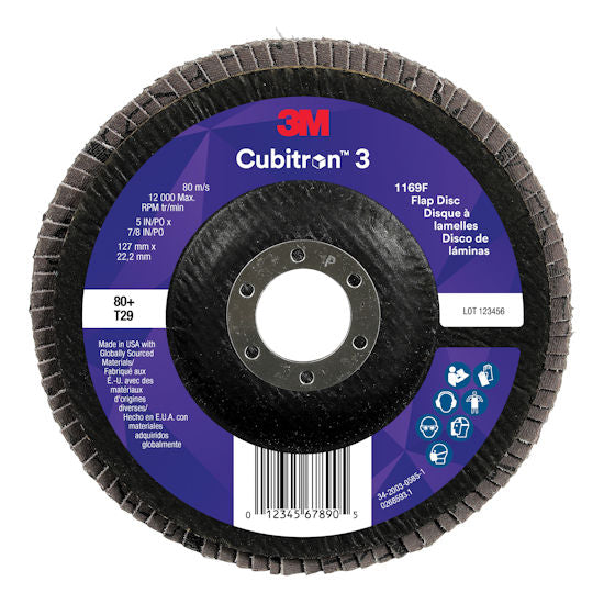 3M™ Cubitron™ 3 1169F Flap Disc, 5" x 7/8", T27, 40+ Grit, Ceramic