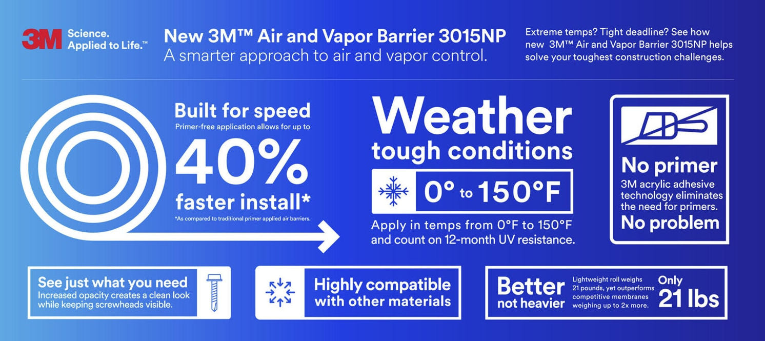 3M 3015NP Air & Vapour Membrane 12 inch x 75 ft - National Hardware Sales Ltd.
