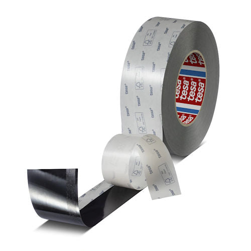 tesa EasySplice 61958 FilmLine Black A splicing tape roll with black polyester backing for secure high-speed flying splices in film converting