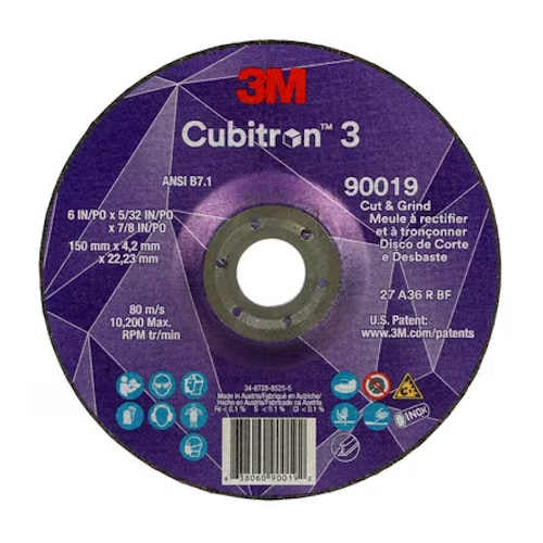 3M Cubitron 3 Cut and Grind Wheel, 90019, 36+, T27, 6 in x 5/32 in x 7/8 in