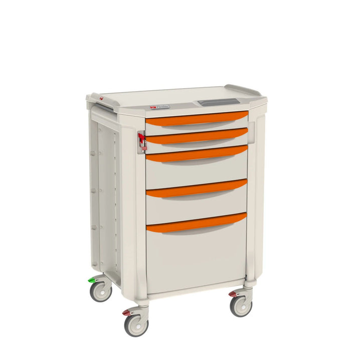 Metro FLP22010 hospital 45 inch polymer medical cart with orange drawer pulls
