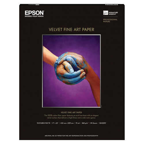 Epson Velvet Fine Art Paper  17" x 22", 25 Shts/pk -S042097