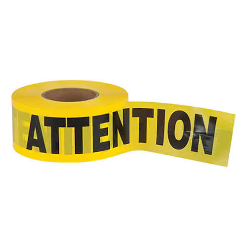 "Attention" Barricade Tape, Black on Yellow 3" x 1000'  2 mils