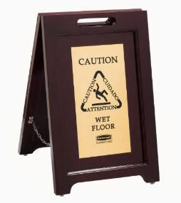 Rubbermaid Executive Wooden Multi-Lingual Caution Sign, 2-Sided, Gold