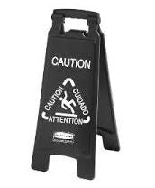 Rubbermaid Executive Multi-Lingual Caution Sign, 2-Sided, Black