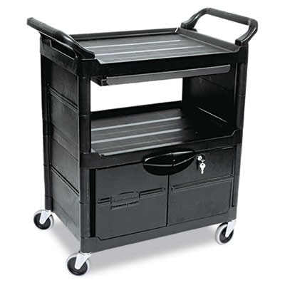 Rubbermaid 3457 Utility Cart with Lockable doors, Sliding drawer, and 4" swivel casters