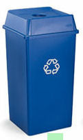 RUBBERMAID Square Recycling Containers with Bottling and Can Top - 35 Gallon, Blue 