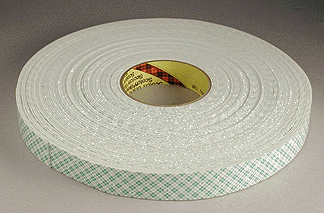 Scotch 4008 White Double Coated Foam Tape 1" x 1/8" thick x 36 yards on a 3" core