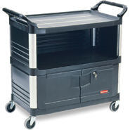 Rubbermaid 4095 Equipment Cart with Enclosed Sides & Locking door on Bottom Shelf -20"x40" 