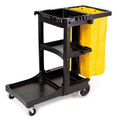 Rubbermaid 6173 Janitorial Cart with Zippered Yellow Vinyl Bag