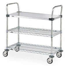 Metro MW406 Utility Cart, 1-Solid Stainless Steel/2-Wire Chrome Shelf 24" x 36"