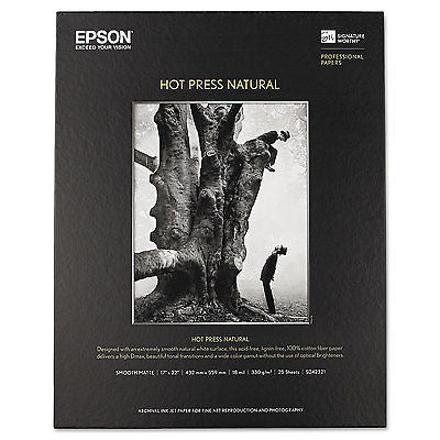 Epson S042321 Hot Press Natural 17" x 22", 25 Sheets, 330gsm
